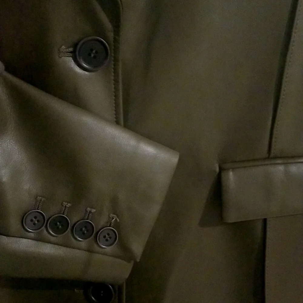 Faux Leather Trench Coat with Pinched Pleats (Olive Green) - DEPT ANONYM - Picture 7 of 8